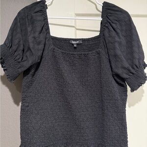 Madewell Black Smocked Puff Sleeve Blouse